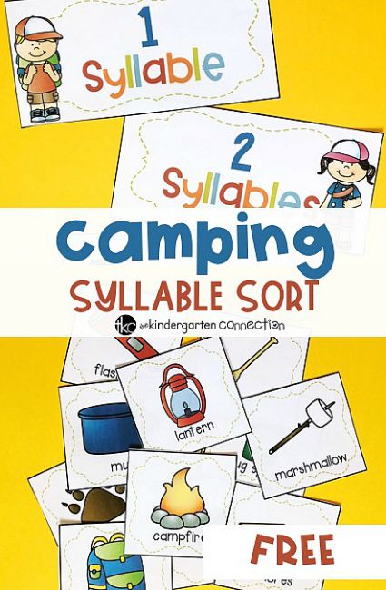 FREE Camping Syllable Sort Activity Printables! Use them in your homeschool, traditional classroom, in small groups or centers. Perfect for kindergarten or 1st grade! Family Literacy Night Camping Theme, Camping Language Activities Preschool, Camping Worksheets, Preschool Camping, Camping Preschool, Camping Theme Preschool, Family Literacy Night, Syllables Activities, Traditional Classroom