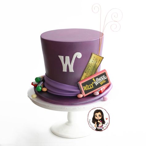 Willy Wonka Cake, Wonka Cake, Chocolate Factory Party, Wonka Party, Willy Wonka Party, Cake Structure, Wonka Chocolate, Movie Cakes, Hat Cake