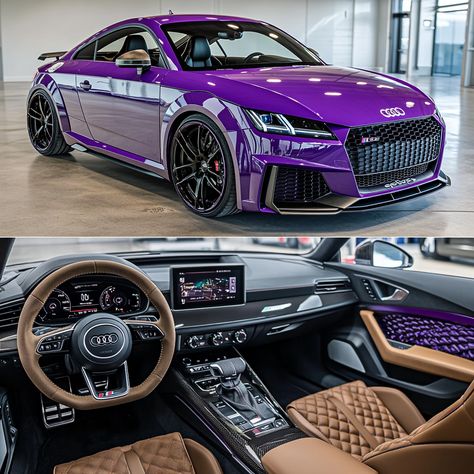 Audi TT RS 2022, vibrant purple stunner. 💜 Luxurious interior, quilted leather, high-tech cockpit. 🏎️ Audi's quattro all-wheel drive revolutionized rallying. 400+ horsepower, 0-60 mph in 3.6 seconds. 🚀 Nürburgring-tested performance machine. Audi Tt Rs, Luxurious Interior, Awesome Cars, Rallying, Audi Cars, Vibrant Purple, Audi Tt, Audi Quattro, Quilted Leather