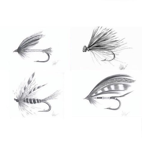 Fishing Lures Art, Fly Fishing Tattoo, Fly Tattoo, Fly Drawing, Hunting Tattoos, Fly Fishing Art, Flying Tattoo, Fishing Design, Graphite Art