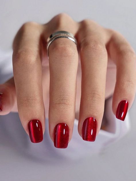 Gelish Nails, Nail Care Tips, Color Nails, Red Nail Designs, Cat Eye Nails, Jelly Nails, Stick On Nails, Color Rojo, Nail Shapes