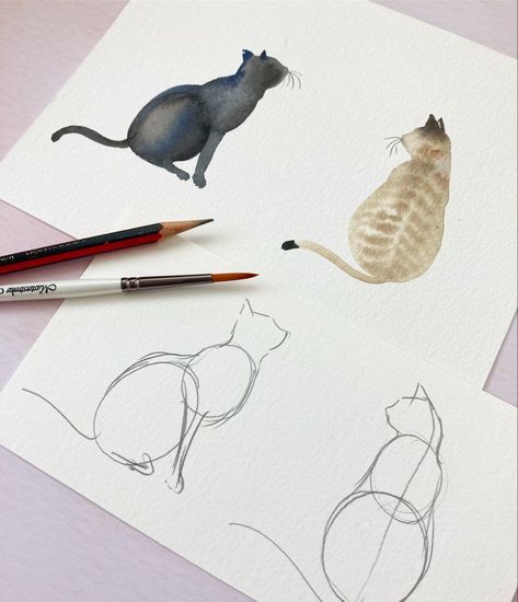 Watercolour Cat, Birthday Drawing, Cats Art Drawing, Learn Watercolor Painting, Cat Tutorial, Watercolor Paintings For Beginners, Diy Watercolor Painting, New Painting, Watercolor Paintings Easy