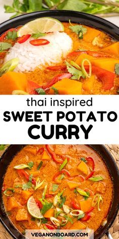 Thai Sweet Potato Curry, Thai Veggie Curry, Sweet Potato Asian Recipes, Vegan Thai Curry Recipes, Tasty Easy Dinners, Easy Red Curry Recipe, Sweet Potato Recipes Vegetarian, Sweet Potato Curry Recipes, Curry With Sweet Potatoes