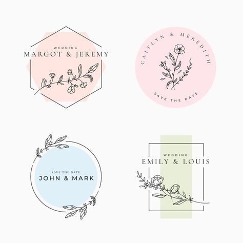 Free Vector | Minimalist wedding monograms in pastel colors Pastel Logo Design, Desain Merek, Art Logo Design, Wedding Monograms, Vintage Logos, Logo Design Set, Hand Painted Wedding, Pola Sulam, Wedding Elegant