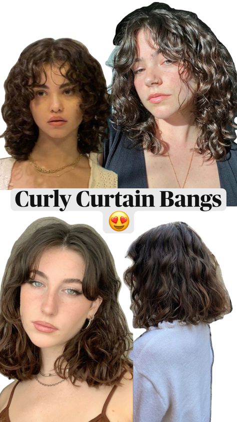 Love this style! Bangs In Curly Hair, Curly Curtain Bangs, Curtain Bangs On Curly Hair, Bangs On Curly Hair, Hair Up Styles, Curly Hair With Bangs, Hair Color And Cut, Cut My Hair, Curly Hair Cuts