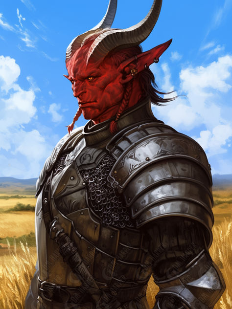 Melek, Tiller's Guard, Tiefling Fighter, Goldenfields, Storm King's Thunder Nephalem Character Design, Tiefling Paladin Male, Tiefling Knight, Dnd Guard, Tiefling Character Design, Tiefling Ranger, Tiefling Fighter, Dnd Fighter, Tiefling Paladin