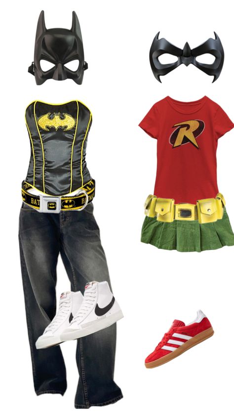 Batman And Robin Halloween Costumes, Robin Halloween Costume Women, Batman And Robin Costume, Batman Costume For Girls, Robin And Batman, Ninja Turtle Outfit, Robin Halloween Costume, Batman And Robin Costumes, Basic Halloween Costumes