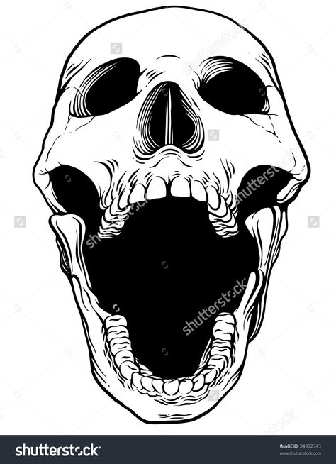 Screaming Skull Stock Photos, Images, & Pictures | Shutterstock Skull Open Mouth, Open Mouth Drawing, Animal Skull Drawing, Mouth Tattoo, Screaming Skull, Skull Sketch, Skeleton Drawings, Skeleton Illustration, Mouth Drawing