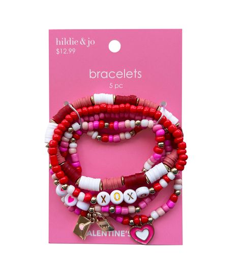 Get the Valentine's Day XOXO Stretch Bracelets by hildie & jo to expand your stash of fashion accessories This pack includes stretch bracelets designed with beads in shades of red, white, pink and gold The letter beads forming ‘XOXO’ in one of the bracelets make it perfect to wear for Valentine’s Day dinner Some of these bracelets include charms in the shape of a heart, lock and envelope for added charmBrand: hildie & jo Valintines Day, Letter Bead Bracelets, Holiday Bracelets, Valentines Bracelets, Friendship Bracelets Designs, Bead Charms Diy, Heart Lock, Bangle Bracelets With Charms, Hand Stamped Jewelry