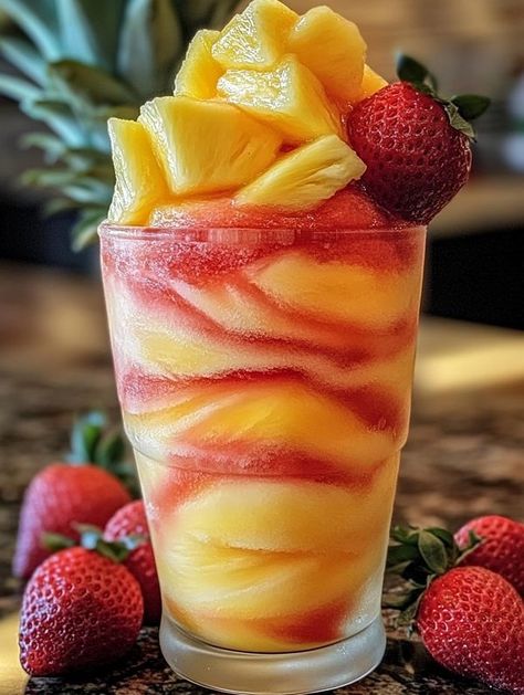 Fruit Slushies, Pineapple Strawberry, Slushies, Summer Drinks, Fun Drinks, Pineapple, How To Look Better, Juice, Fruit