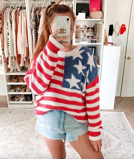 4th of july outfits Fourth Of July Outfits, Fourth Of July Outfit, Flag Sweater, Stripes Sweater, July Outfits, 4th Of July Outfit, American Flag Sweater, Everyday Casual Outfits, Simple Summer Outfits