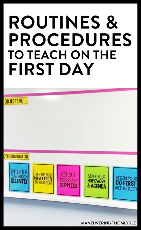 You never get a second chance to make a first impression. Keep reading to learn the top 5 middle school routines and procedures that should be taught on day 1. | maneuveringthemiddle.com School Routines For Middle School, First Day Of School Routines, Procedures To Teach, Routines And Procedures, School Procedures, Middle School Classroom Management, Middle School Math Teacher, School 2021, Classroom Procedures