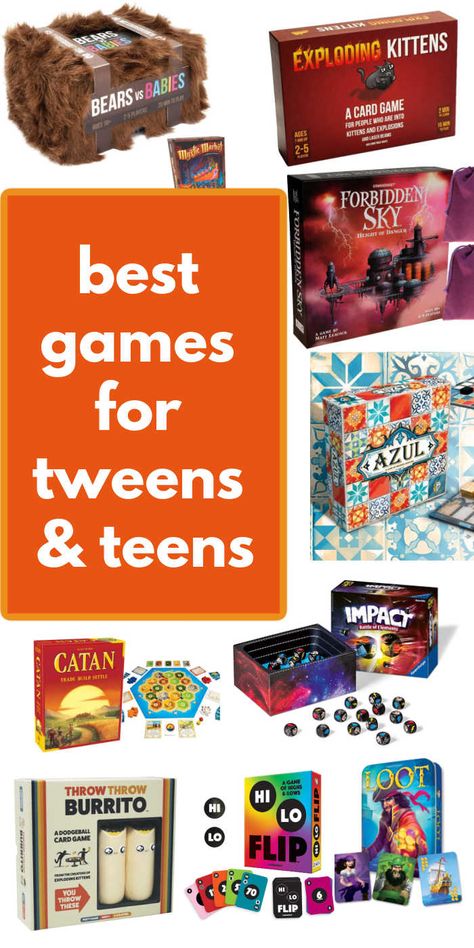 Best games for tweens and teens. These card games, board games and dice games are good gift choices for kids ages 10-15. Great for family game night! Best Games For Kids, Family Time Activities, Top Board Games, Best Family Board Games, Family Card Games, Super Saturday, Fun Card Games, Family Party Games, Family Fun Games