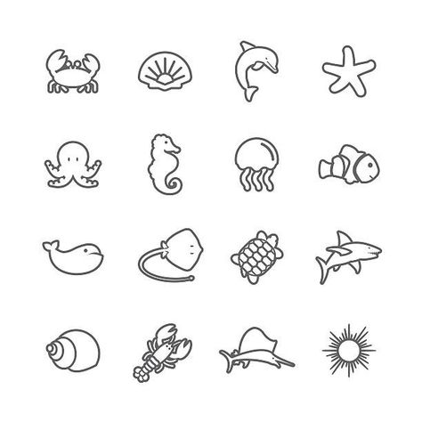 Basic Tattoo Ideas, Biology Notebook, Ocean Drawings, Hand Drawing Ideas, Summer Doodles, Shell Drawing, Ocean Projects, Cute Simple Tattoos, Ocean Drawing