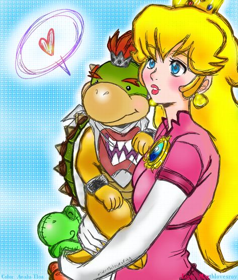 Peach and Bowser Jr. Human Bowser X Peach, Bowser And Peach, Bowser X Peach Fan Art, Bowser And Bowser Jr Fanart, Bowser Jr And Peach, Super Mario Smash, Bowser And Bowser Jr, Mario Smash, Super Mario Sunshine