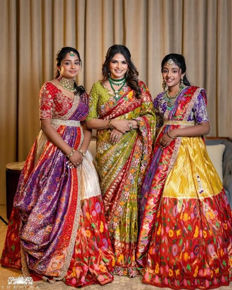 Bride Lehangas, Langavoni Half Saree, Trending Half Saree Designs, Viranica Manchu, Pattu Lehenga Half Saree, Langa Voni Half Saree, Puberty Function, Kids Gown Design, Mom Daughter Matching Dresses