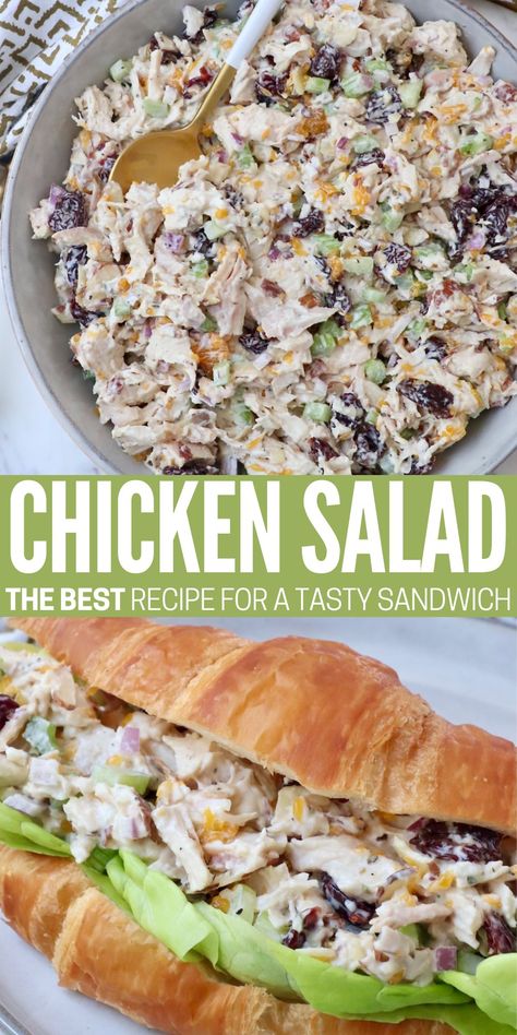 It's easy to make a classic Chicken Salad that's full of flavor using this simple recipe! This traditional chicken salad is made with a creamy dressing, dried fruit, and almonds, giving it a delicious variety of tastes and textures. Using cooked rotisserie chicken means this easy recipe comes together in just 10 minutes! The Best Chicken Salad, Classic Chicken Salad, Best Chicken Salad, Homemade Chicken Salads, Chicken Salad Sandwich Recipe, Rotisserie Chicken Salad, Delicious Chicken Salad, Easy Chicken Salad, Gluten Free Vegetarian Recipes