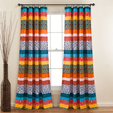 Long Curtains, Lush Decor, Décor Boho, Color Story, Rod Pocket Curtain Panels, Rod Pocket Curtains, Orange And Turquoise, Bohemian Design, Colorful Curtains