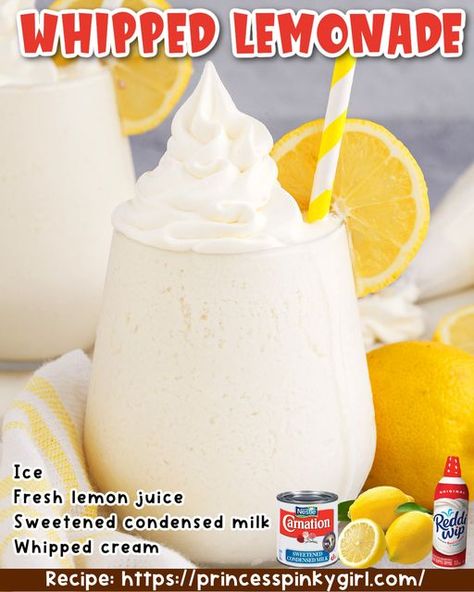 Everyday Eileen Whipped Lemonade, Creamsicle Milkshake, Homemade Whipped Cream Recipe, Frozen Drink Recipes, Princess Pinky Girl, Fruit Creations, Pinky Girl, Peach Ice Tea, Lemonade Drinks