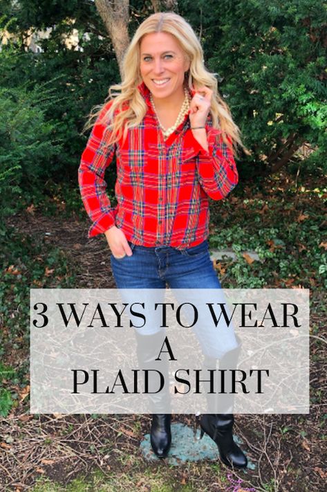 How to Wear a Plaid Shirt Red And Navy Plaid Shirt Outfit, How To Wear A Plaid Shirt With Jeans, Red Plaid Top Outfit, How To Tuck A Flannel Shirt, How To Dress Up A Flannel Shirt, Red Plaid Shirt Outfit Women, How To Wear A Flannel Shirt With Jeans, Red Flannel Shirt Outfit Women, Plade Shirts Outfit Winter