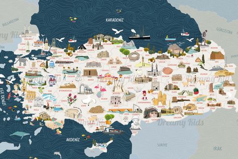 Turkey Map, Maps Aesthetic, Tourist Map, Map Design, Mural Wallpaper, Vision Board, Mural, Map, Collage