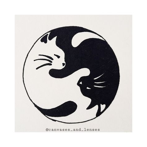 Cats Ying Yang Tattoo, Cats Ying Yang, Cat Yin And Yang, Black Cat And White Cat Drawing, Yin And Yang Cat Tattoo, Yin And Yang Design, Random Designs Pattern To Draw, Cat Yin Yang Tattoo, Black And White Cats Drawing