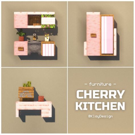 Cherry Blossom Kitchen, Minecraft Furniture Ideas, Minecraft Kitchens, Case Minecraft, Rumah Minecraft Sederhana, Minecraft Interior, Minecraft Kitchen Ideas, Minecraft Interior Design, Bangunan Minecraft