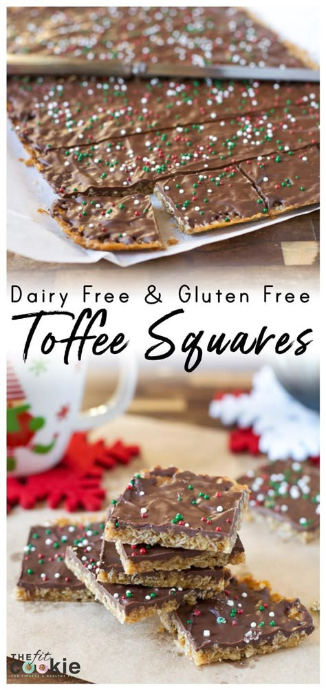 Toffee Squares, Gluten Free Christmas Desserts, Gluten Free Dairy Free Dessert, Gluten Free Christmas Cookies, Dairy Free Desserts, Dairy Free Treats, Easy Holiday Desserts, Gluten Free Holiday, Gluten Free Christmas