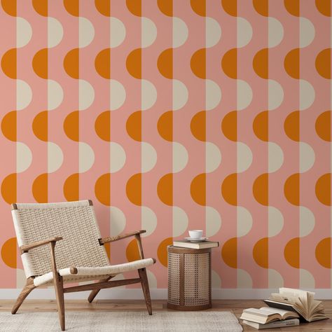 Donna - Pink and Orange Mid Century Wallpaper Bold Geometric Pattern, Temp Wallpaper, Mid Century Accent Wall, Mcm Wallpaper, Midcentury Wallpaper, Orange Peel Wall Texture, Wall Blush, Unicorn Wedding, Mid Century Wallpaper