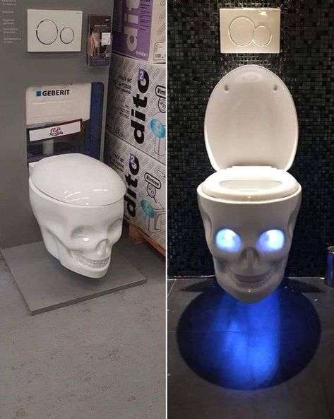 Gothic Bathroom Ideas, Weird Furniture, Skull Artwork, Gothic House, Bathroom Humor, Toilet Bowl, Dream House Decor, Toilets, Skull Art