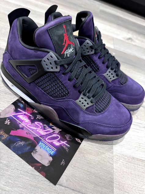 Nike Air Jordan Shoes Women, Purple Travis Scott, Purple Air Jordans, Dark Purple Shoes, Jordan 4 Purple, Purple Jordans, Jordans 4s, Jordan 1 Custom, Organization Shoes