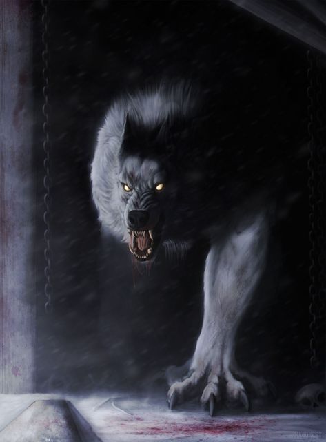 Werewolf Aesthetic Male Alpha, Giant Black Wolf Fantasy Art, White Werewolf Art, Lycan Aesthetic, Lycan Art, Werewolf Oc Male, Werewolves Art, White Werewolf, Abandoned Mine