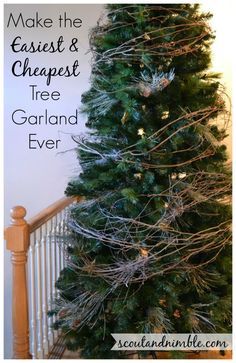 perfect for outdoors     Christmas Tree Decorating #HolidayHome, DIY Tree Garland Natural Christmas Garland, Diy Christmas Tree Garland, Christmas Garland Ideas, Cheap Christmas Trees, Garland Ideas, Diy Tree, Christmas Tree Garland, Cheap Christmas, Self Reliance