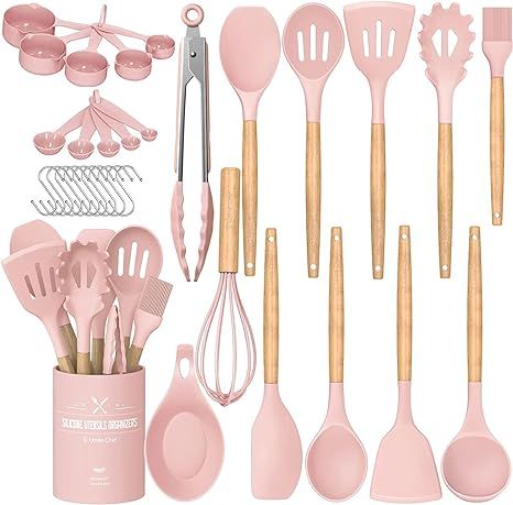 Pink Kitchen Utensils, Plastic Kitchen Utensils, Silicone Cooking Utensils, Cooking Spatula, Silicone Kitchen Utensils, Wooden Kitchen Utensils, Silicon Utensils, Utensils Set, Tongs Kitchen