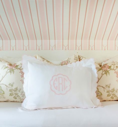 Pink Monogram Pillow, Coastal Cowgirl Bedroom, Monogrammed Pillows, Guest Room Nursery, Mountain House Design, Rainbow Curtains, Cowgirl Bedroom, Monogram Bedding, Best Bedroom Paint Colors