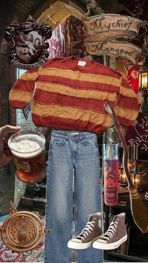 #harrypotter #gryffindor #fall #fallgirlaesthetic #fallaesthetic #commonroomshop Gryffindor Aesthetic Outfit, Gryffindor Outfit Aesthetic, Hermione Granger Outfits, Gryffindor Outfit, Hermione Granger Aesthetic, Hogwarts Outfits, Gryffindor Aesthetic, Cute Disney Outfits, Harry Potter Style