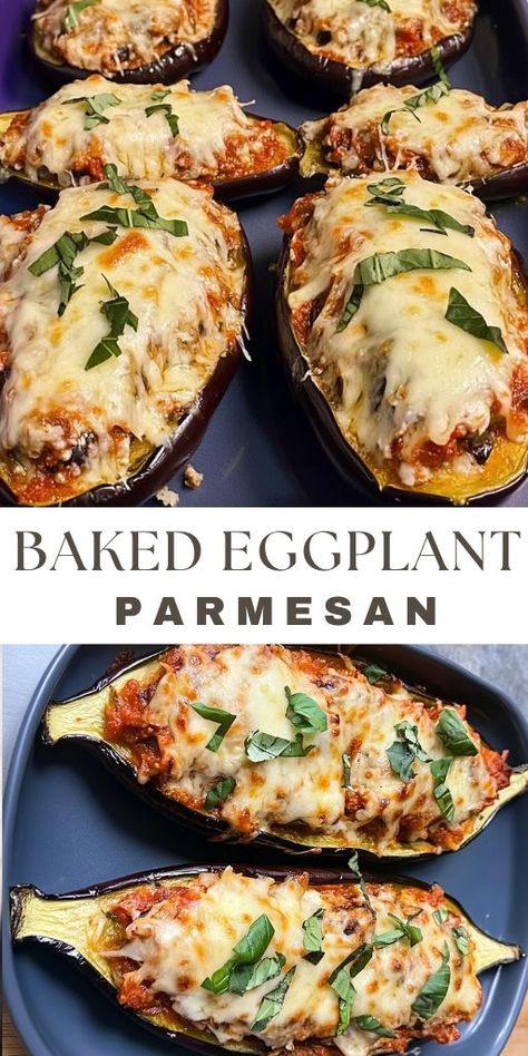 Fresh Eggplant Recipes, Stuffed Eggplant Recipes Vegetarian, Stuffed Eggplant Recipes, Baked Eggplant Parmesan, Delicious Vegetarian Dinner, Eggplant Parmesan Baked, Stuffed Eggplant, Baked Eggplant, Eggplant Parmesan