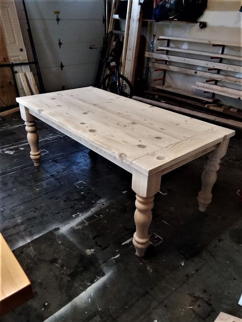 Olga Bread, Turned Leg Table, Homemade Table, Turned Table Legs, Rustic Farmhouse Dining Table, Farmhouse Tabletop, Rustic Kitchen Tables, Diy Dining Room Table, Plank Table