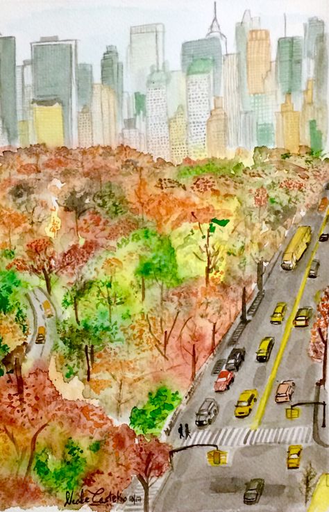 Central Park, NY #watercolorartist #mumbai #nealecastelinoart #watercolor #nealecastelino #letscreateart #watercolors #amateur #sketch #shades #watercolorpainting #colors #graphic #model #portrait #art #painting #freehand #visualart  #arts #india #watercolors #life #nyc #ny #centralpark Central Park Drawing, City Landscape Drawing, Park Drawing, Portrait Art Painting, Watercolor Painting Easy, Central Park View, Arty Ideas, Paint Watercolor, Model Portrait