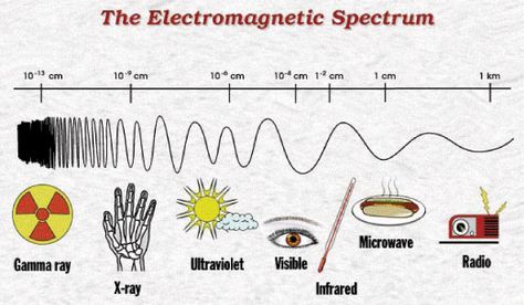 Diagram shows range of wavelengths: gamma rays, x-rays, ultraviolet, visible… Electromagnetic Spectrum, 6th Grade Science, 5th Grade Science, Science Videos, Electromagnetic Radiation, Remote Sensing, Radio Wave, Light Wave, Middle School Science