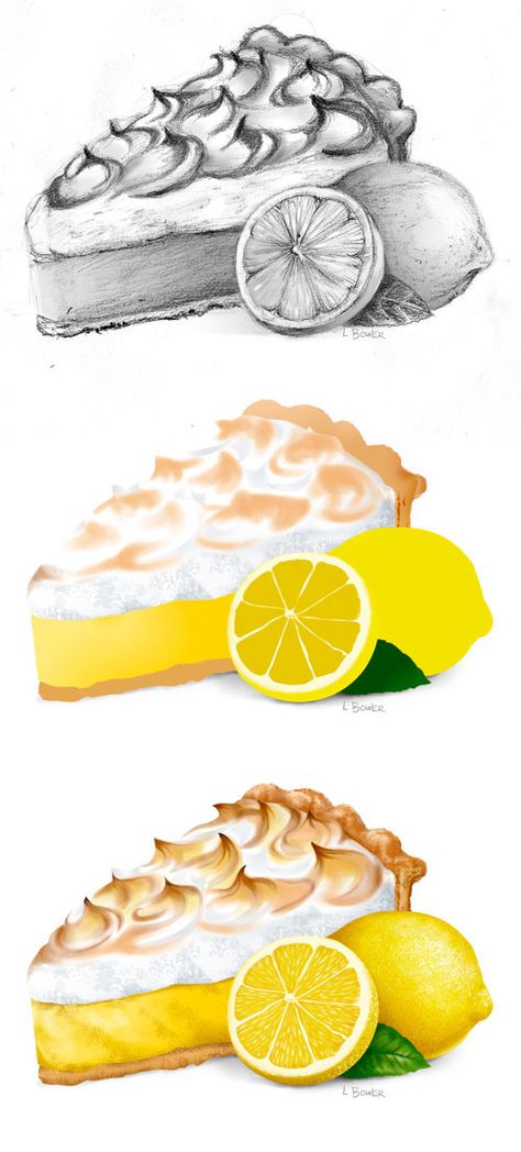 Lemon Meringue Illustration on Behance Lemon Meringue Pie Tattoo, Lemon Cake Drawing, Lemon Tart Drawing, Meringue Illustration, Lemon Meringue Aesthetic, Lemon Meringue Pie Drawing, Healthy Lemon Meringue Pie, Lemon Meringue Pie Aesthetic, Pie Drawing