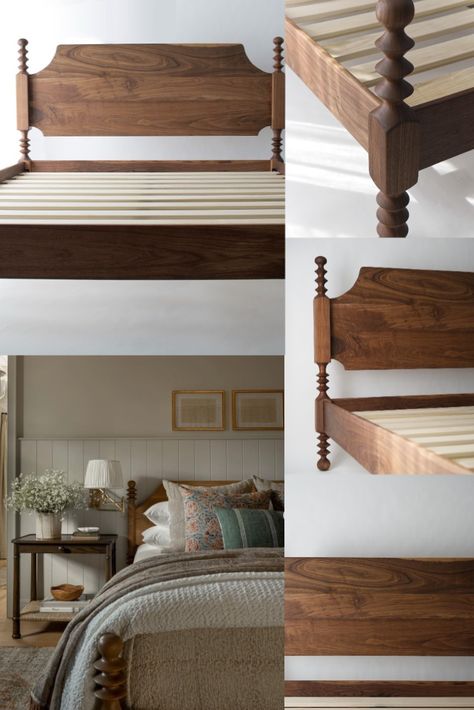 Real Wood Bed Frame, Classic Wooden Bed, Mixed Woods In Bedroom, Wooden Bed Bedroom Ideas, Wood Bed Frame Bedroom Ideas, Painted Bedframe, Diy Farmhouse Bed Frame, King Size Bed Master Bedrooms, Wooden Queen Bed Frame