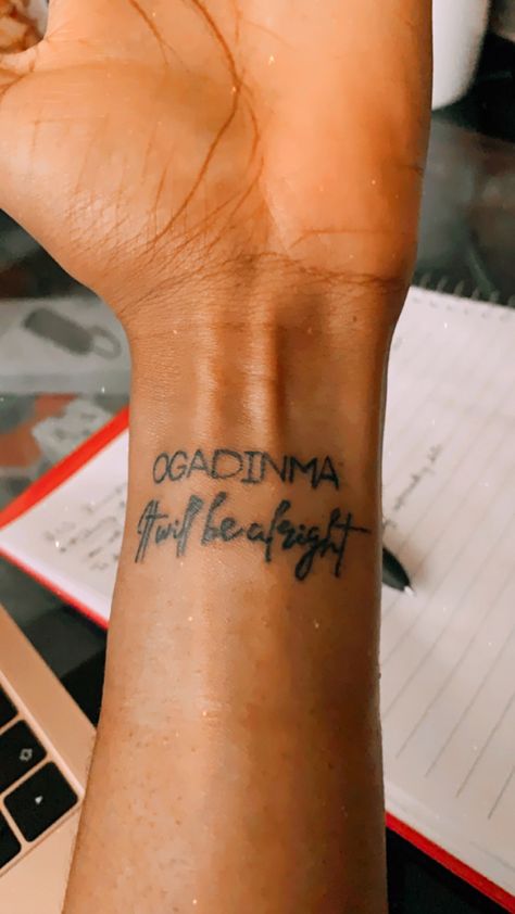 “Ogadinma” is Igbo for “it’ll be alright”. Igbo is a major Nigerian language Igbo Uli Body Art, Igbo Tattoo Culture, Congo Tattoo Ideas, Igbo Aesthetic, Nigerian Tattoo Ideas For Women, Igbo Tattoo Ideas, Nigerian Tattoos, Igbo Tattoo, Nigerian Tattoo Ideas