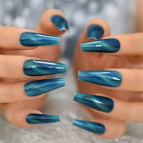 Check out this item in my Etsy shop https://www.etsy.com/listing/893509576/24-acrylic-ocean-blue-press-on-nails-kit Cat Eyes Nail, Teal Galaxy, Acrylic Ocean, Natural Manicure, Acrylic Glue, Nails Kit, Long Press On Nails, Fake Nails With Glue, Cat Eye Gel