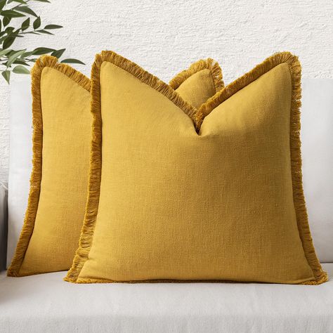 PRICES MAY VARY. 80%ramie+20%cotton MATERIAL: Made of 80% natural ramie linen and 20% cotton.The fabric is soft and comfortable, multi color can match your sofa design.They are suitable for fall decoration. PACKAGE: 18x18 set of 2 pillow covers were included, Measures 45x45 cm, INSERT ARE NOT INCLUDED. This pillow cover combines farmhouse style and modern. DESIGN: The look of the pillow covers is unique, matching with the handmade fringes makes it stand out. The gorgeous pillow covers will go we Boho Cushion Covers, Rust Throw Pillows, Farmhouse Boho Decor, Fall Linen, Orange Pillow Covers, Bed Living Room, Pillow Covers Decorative, Couch Pillow Covers, Fall Throw Pillows