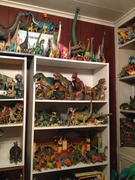 Toy Dinosaur Display, Dinosaur Storage Ideas, Jurassic Park Collection, Dinosaur Collection, Toy Dinosaurs, Jurassic Park Toys, Dinosaur Stuff, Dinosaur Figures, Dino Toys