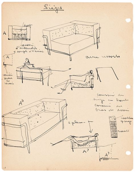 “Charlotte Perriand - An Icon of Modernity” Corbusier Furniture, Cassina Furniture, Modern Retro Furniture, Drawing Furniture, Modern Classic Furniture, Furniture Sketch, Furniture Design Sketches, Walter Gropius, Furniture Logo