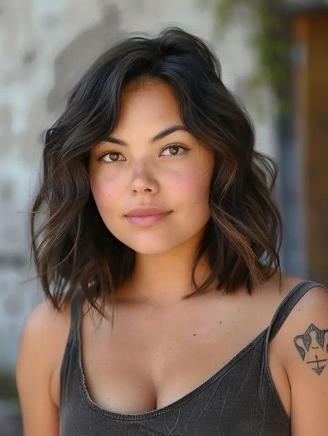 Long Bob Hairstyles Straight, Short Hair For Chubby Faces, Haircuts For Chubby Faces, Long Bob Haircut With Layers, Bob Hairstyles For Round Face, Haircuts For Round Faces, Chubby Face Haircuts, Chubby Face, Wavy Bob Haircuts