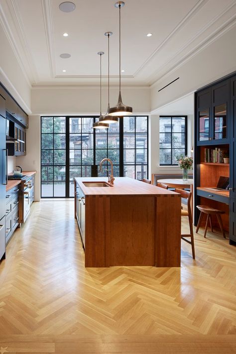 Berkeley Place Brownstone — Anat Soudry Architect Brownstone Kitchen, Wood Mantle Fireplace, Steel Doors And Windows, Kitchen Breakfast Nooks, Energy Efficient Windows, Interior Work, Remodel Kitchen, Wood Fireplace, Exposed Beams