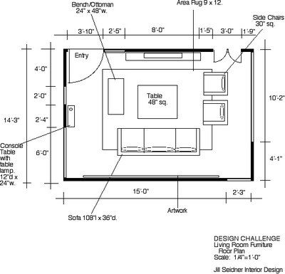 Jill Seidner Interior Design: WINNER! Design Challenge: Space Plan for your Living Room Living Room Floor Plans, Living Room Plan, Interior Floor Plan, Small Space Interior Design, Living Room Layout, Living Room Furniture Layout, Living Room Furniture Arrangement, Living Room Dimensions, Design Blogs